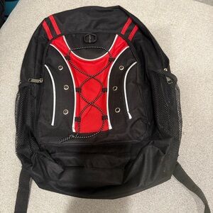 Sleek Black and Red Backpack with White Accents